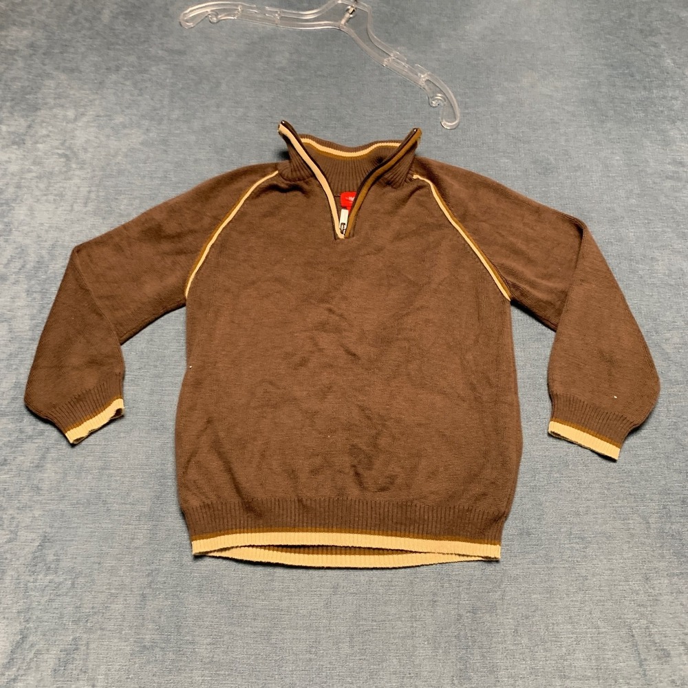 Mossimo Sweater Kids Medium Brown Contrast Piping Outdoor Workwear Quarter Zip